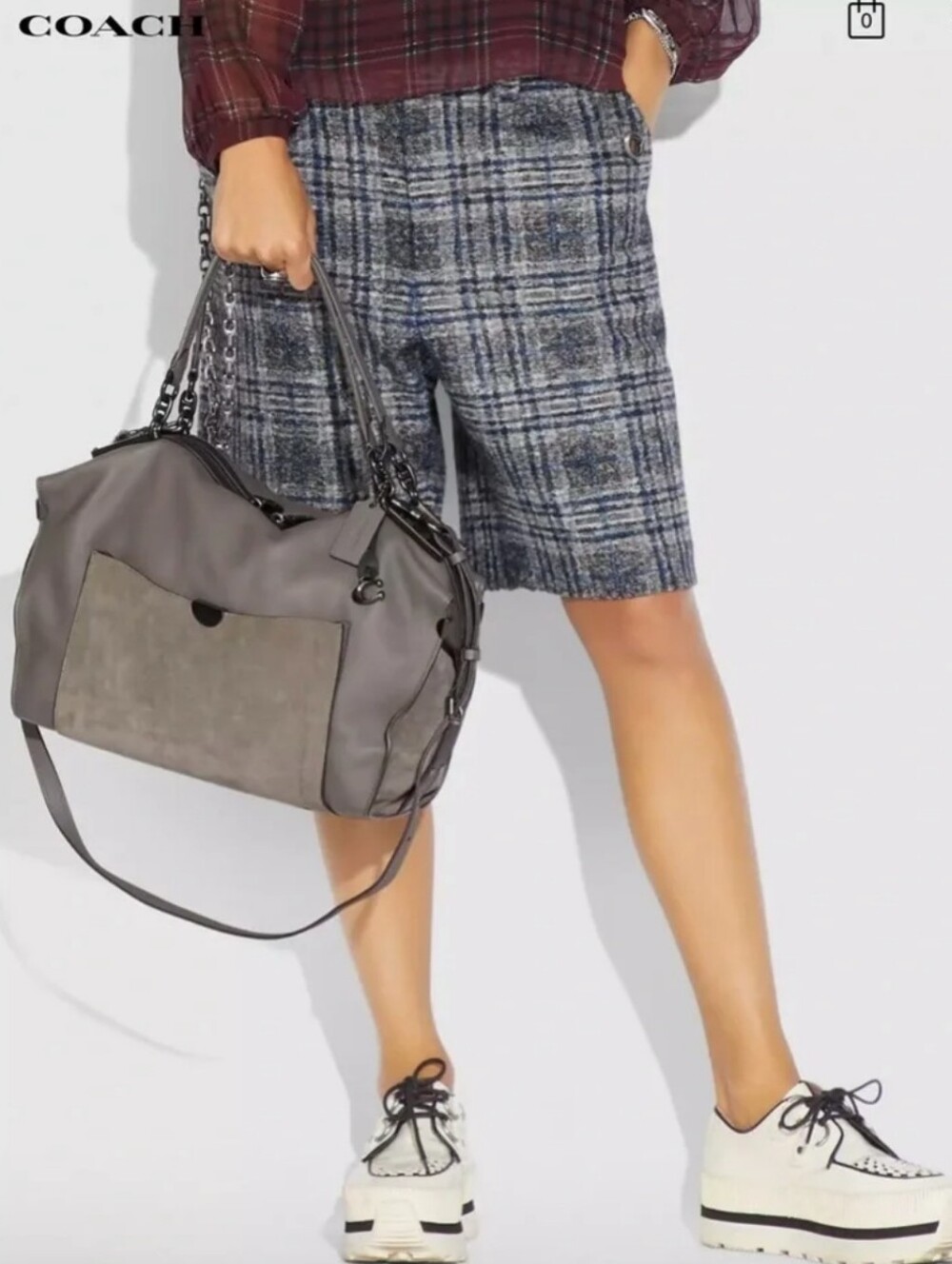 Coach Gray Two-Tone Suede-Trim Tote